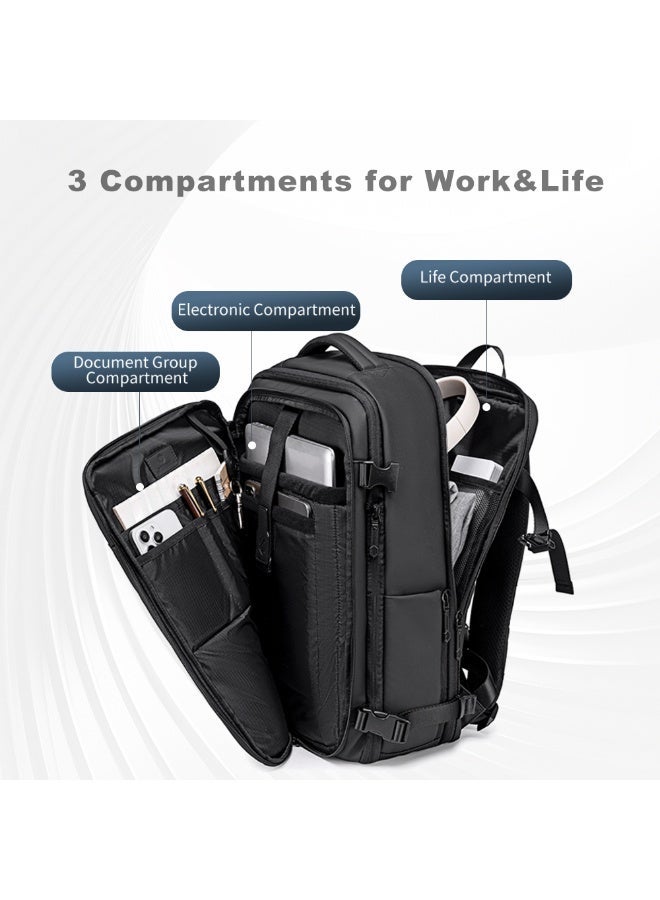 أركتيك هانتر حقيبة ظهر كبيرة للسفر من Arctic Hunter بسعة 36 لترًا مع خاصية الضغط الفراغي، قابلة للتوسيع، مقاومة للماء، مناسبة لحمل الكمبيوتر المحمول مقاس 15.6 بوصة، للرجال - Image 5